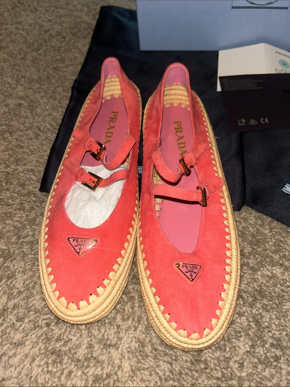Prada Coral Pink Espadrille Loafers with Braided Jute Trim